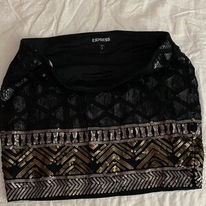Express Black and Gold Sequin Mini Skirt